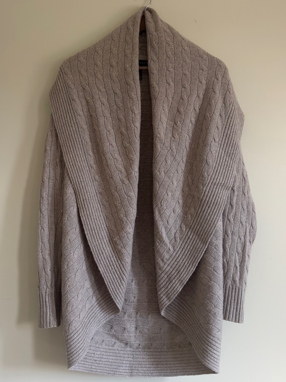 Ralph Lauren Black Label 100% Cashmere Cable Knit Shawl Cardigan in Greige